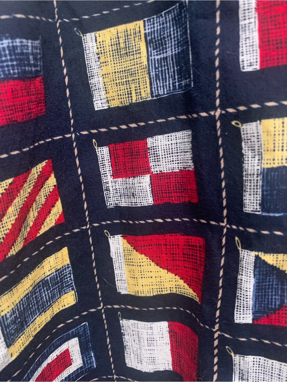 Nautica Short Sleeve Button-Down Shirt in Navy with Red & Gold Flag Print - Picture 2 of 5